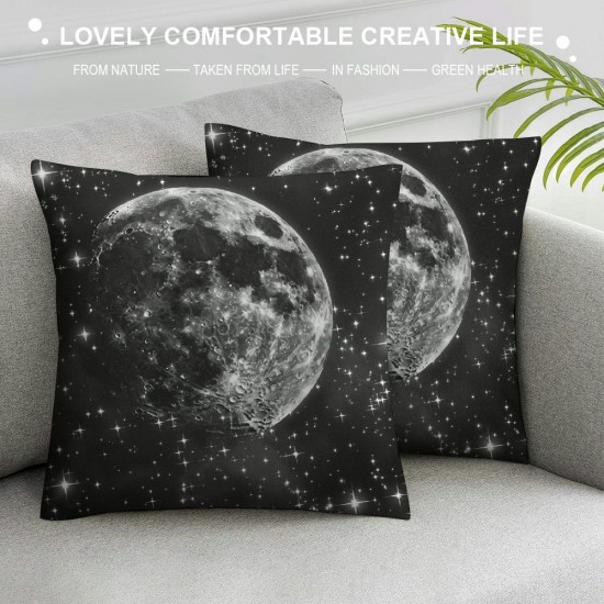 PHYHOO Throw Pillow Covers Black Starry Sky Stars Moon Constellation Black and White Design Square Pillowcases for Home Decor Sofa Car Bedroom Pillow Cases