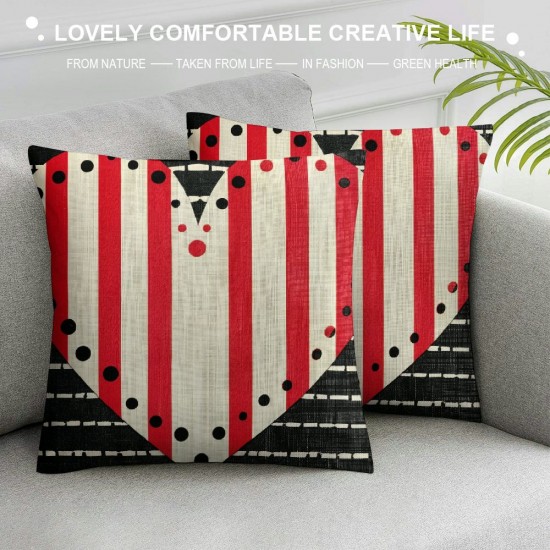 PHYHOO Valentines Day Pillow Covers Valentines Day Decor Black White Stripes Dots Red Love Heart Decorative Outdoor Throw Pillows Cushion Covers Rustic Decor for Couch Sofa Bed