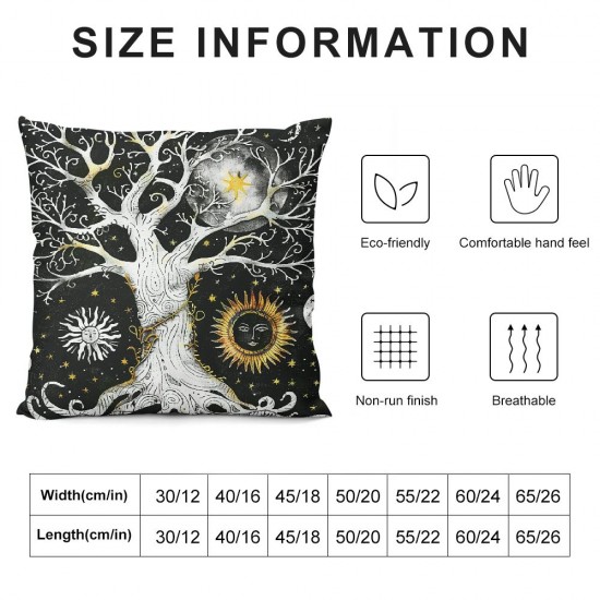 Tree of Life Pillow Covers , Sun And Moon Throw Pillow Covers, Gothic Bohemian Cushion Covers, Trippy Galaxy Stars Decorative Square Pillow Cases Bedroom Decor, White And Black