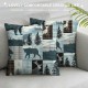 Plaid Bear Throw Pillow Covers, Pillow Covers , Gray Blue Hunting Deer Decorative Pillow Covers, Woodland Lodge Cushion Cases for Bed Couch