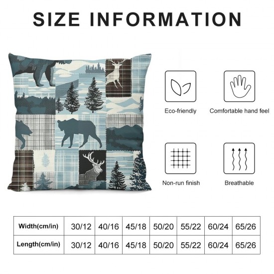 Plaid Bear Throw Pillow Covers, Pillow Covers , Gray Blue Hunting Deer Decorative Pillow Covers, Woodland Lodge Cushion Cases for Bed Couch