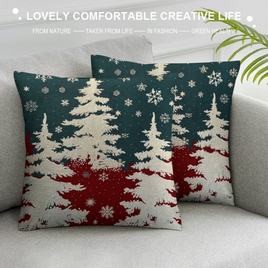 Christmas Pillow Covers Red White Christmas Tree Snowflakes Decor Throw Pillows Winter Xmas Holiday Outdoor Cushion Cases for Couch Bed Decorations