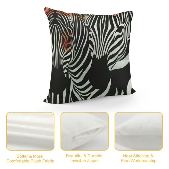 Throw Pillow Covers  Print Pillow Covers for Adult Black White Stripes Cushion Covers Wildlife Animal Waterproof Placemats Reversible,Bedroom Decor