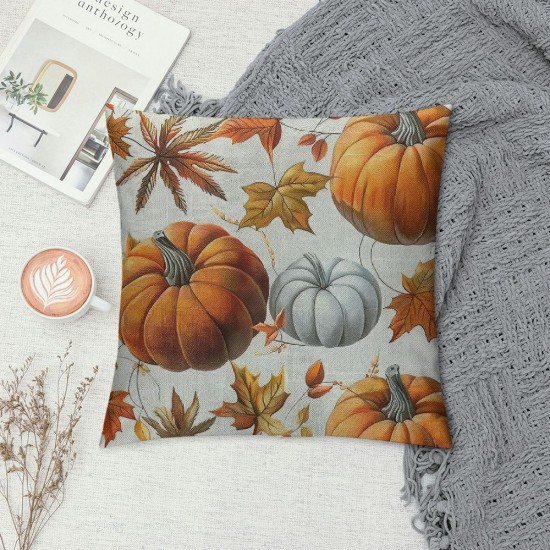 Fall Decor Pillow Covers Autumn Maple Leaves Throw Pillows for Thanksgiving White Pumpkin Harvest Indoor Outdoor Decorative Cushion Cases for Sofa Bed Decorations