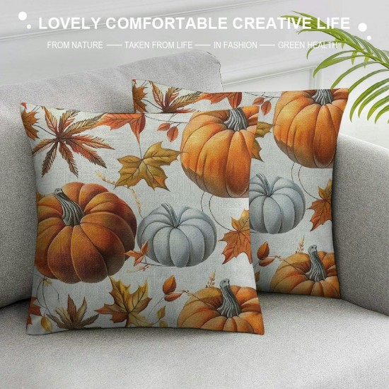 Fall Decor Pillow Covers Autumn Maple Leaves Throw Pillows for Thanksgiving White Pumpkin Harvest Indoor Outdoor Decorative Cushion Cases for Sofa Bed Decorations