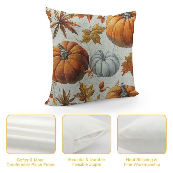 Fall Decor Pillow Covers Autumn Maple Leaves Throw Pillows for Thanksgiving White Pumpkin Harvest Indoor Outdoor Decorative Cushion Cases for Sofa Bed Decorations