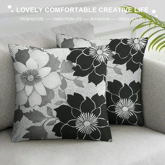 Floral Pillow Covers Geometric Flower Throw Pillow Covers For Women Men Grey Black Summer Botanical Cushion Cases Farmhouse Rustic Room Decor Cushion Covers