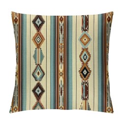 Decorative Pillow Covers, Ethnic Tribal Throw Pillow Covers, Retro Southwestern Native Bohemian Pillow Covers, Geometric Cushion Cases,Teal Blue and Brown