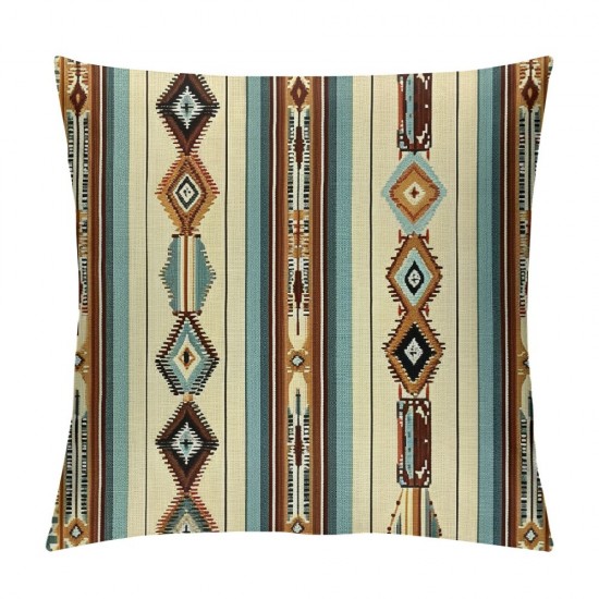 Decorative Pillow Covers, Ethnic Tribal Throw Pillow Covers, Retro Southwestern Native Bohemian Pillow Covers, Geometric Cushion Cases,Teal Blue and Brown