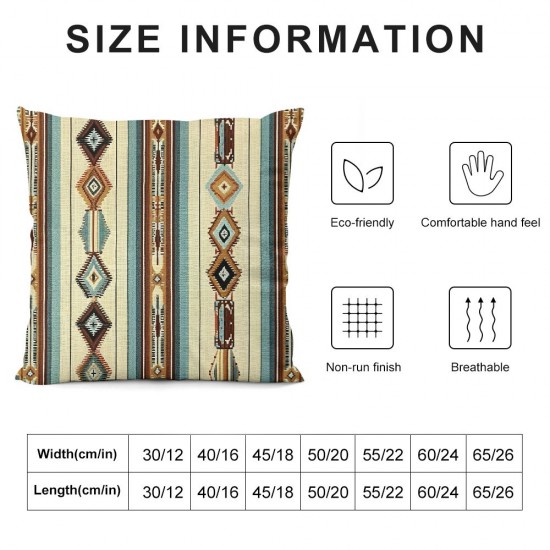 Decorative Pillow Covers, Ethnic Tribal Throw Pillow Covers, Retro Southwestern Native Bohemian Pillow Covers, Geometric Cushion Cases,Teal Blue and Brown