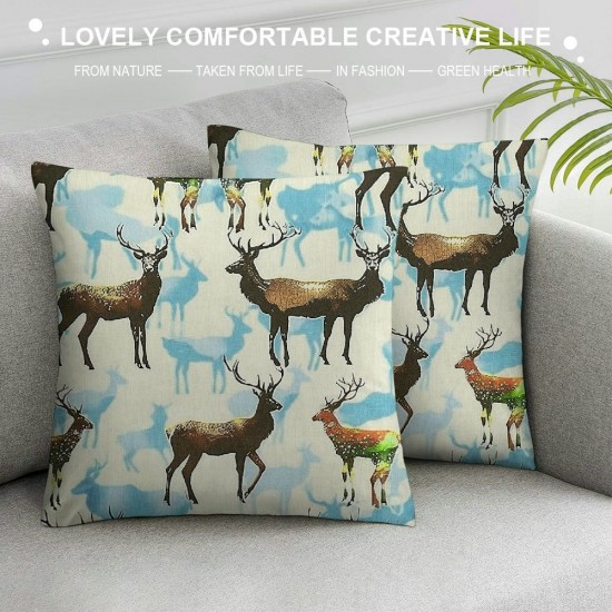 Pillow Covers for Bed Bedroom Cabin Decor Cute Elk Throw Pillow Covers Moose Antlers Cushion Covers Modern Decorative Pillow Covers with Trees