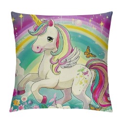 Unicorn Throw Pillow Covers , Pillow Covers for Sofa Bed Couch, Kids Cushion Covers, Floral Decorative Square Pillow Cases, Pink