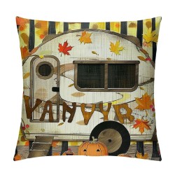 Happy Camping Pillow Covers Fall Maple Leaf Throw Pillow Covers  for Kids Adults Autumn Camper Rv Geometric Cushion Covers Orange Black Mountains Plant Nature Cushion Cases