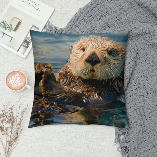 Throw Pillow Covers Sea Otters in Water Nature Animal Design Square Pillowcase for Home Decor Sofa Car Bedroom Pillow case