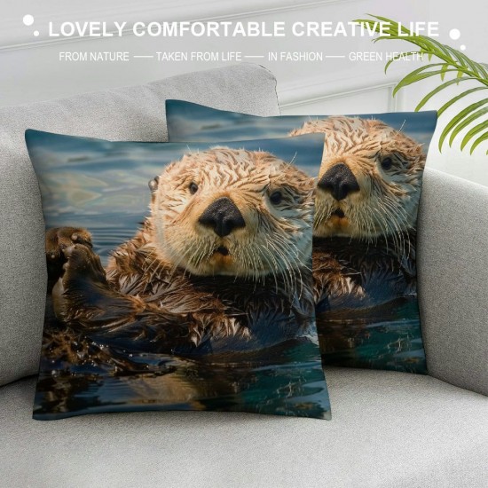 Throw Pillow Covers Sea Otters in Water Nature Animal Design Square Pillowcase for Home Decor Sofa Car Bedroom Pillow case