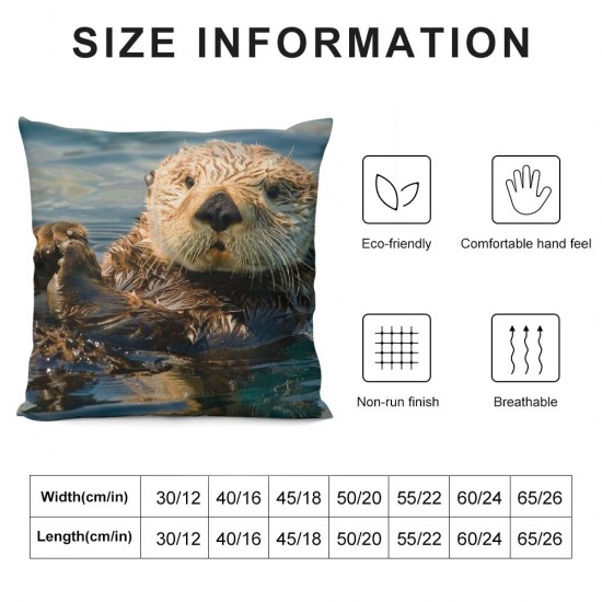 Throw Pillow Covers Sea Otters in Water Nature Animal Design Square Pillowcase for Home Decor Sofa Car Bedroom Pillow case