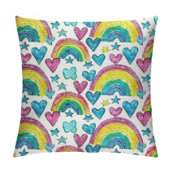 Kids Rainbow Throw Pillow Cover ,Girly Rainbow Pillow Cover,Watercolor Gradient Rainbow Decorative Pillow Cover,Stars Love Heart Cushion Cover,Pink Blue Yellow