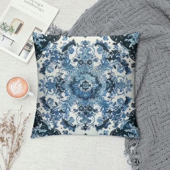 PHYHOO  Ethnic Floral Throw Pillow Covers Boho Vintage Pillow Covers Blue Retro Bohemian Exotic Cushion Covers Abstract Geometric Flowers Decorative Pillow Covers