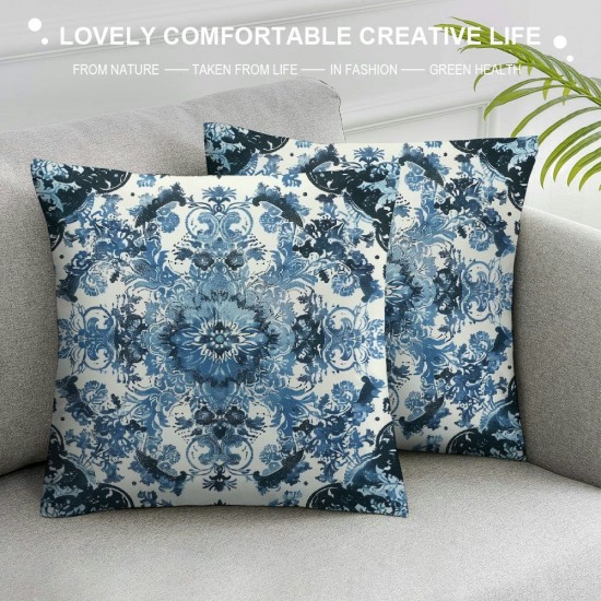 PHYHOO  Ethnic Floral Throw Pillow Covers Boho Vintage Pillow Covers Blue Retro Bohemian Exotic Cushion Covers Abstract Geometric Flowers Decorative Pillow Covers