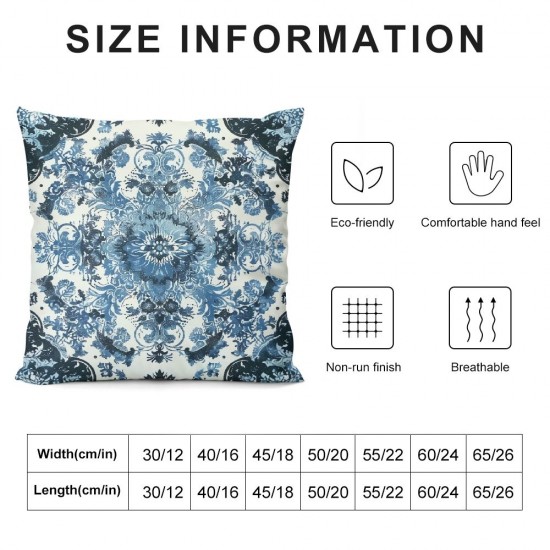 PHYHOO  Ethnic Floral Throw Pillow Covers Boho Vintage Pillow Covers Blue Retro Bohemian Exotic Cushion Covers Abstract Geometric Flowers Decorative Pillow Covers