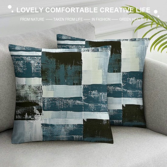 Blue Ombre Throw Pillow Cover  Abstract Art Pillow Cover Geometric Grunge Black Retro Cushion Cover Vintage Modern Contemporary Artwork Graffiti Rustic Decorative Pillow Cover For Man Boys