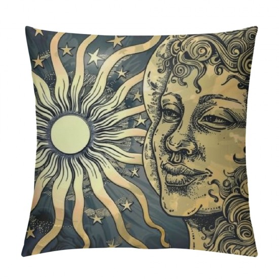 Boho Sun and Moon Stars Throw Pillow Covers Gold Blue Art Painting Square Pillowcases for Home Decor Sofa Car Bedroom Pillow case