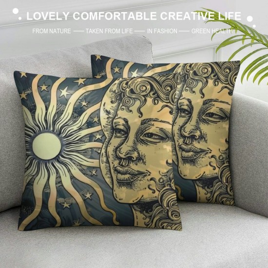 Boho Sun and Moon Stars Throw Pillow Covers Gold Blue Art Painting Square Pillowcases for Home Decor Sofa Car Bedroom Pillow case