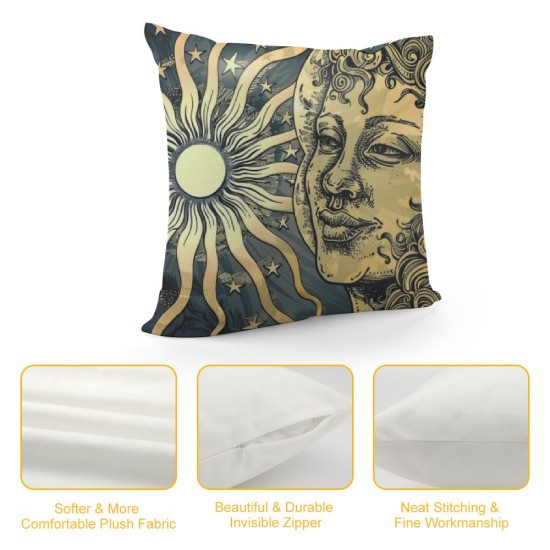 Boho Sun and Moon Stars Throw Pillow Covers Gold Blue Art Painting Square Pillowcases for Home Decor Sofa Car Bedroom Pillow case