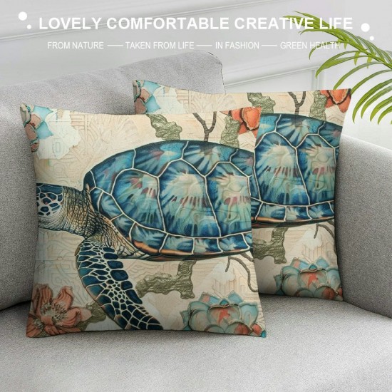 PHYHOO Throw Pillow Covers Sea Ocean Life Themed Blue Sea Turtle and Coral Design Square Pillowcase for Home Decor Sofa Car Bedroom Pillow case