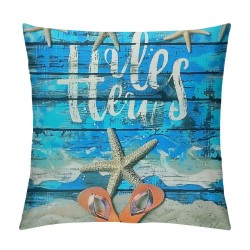 PHYHOO Throw Pillow Covers Vintage Blue Wooden Plank Starfish Beach Quote Design Square Pillowcase for Home Decor Sofa Car Bedroom Pillow case