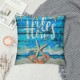 PHYHOO Throw Pillow Covers Vintage Blue Wooden Plank Starfish Beach Quote Design Square Pillowcase for Home Decor Sofa Car Bedroom Pillow case