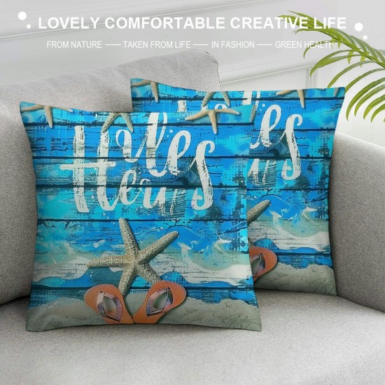 PHYHOO Throw Pillow Covers Vintage Blue Wooden Plank Starfish Beach Quote Design Square Pillowcase for Home Decor Sofa Car Bedroom Pillow case