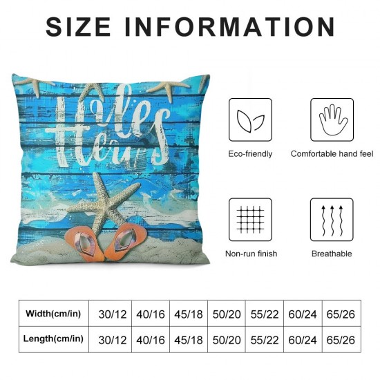 PHYHOO Throw Pillow Covers Vintage Blue Wooden Plank Starfish Beach Quote Design Square Pillowcase for Home Decor Sofa Car Bedroom Pillow case