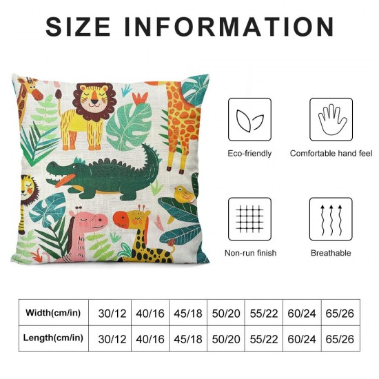 Animal Cushion Case for Girls Boys Kids,Cartoon Lion Throw Pillow Cover ,Nature Cushion Cover Cute Animals Square Pillow Case