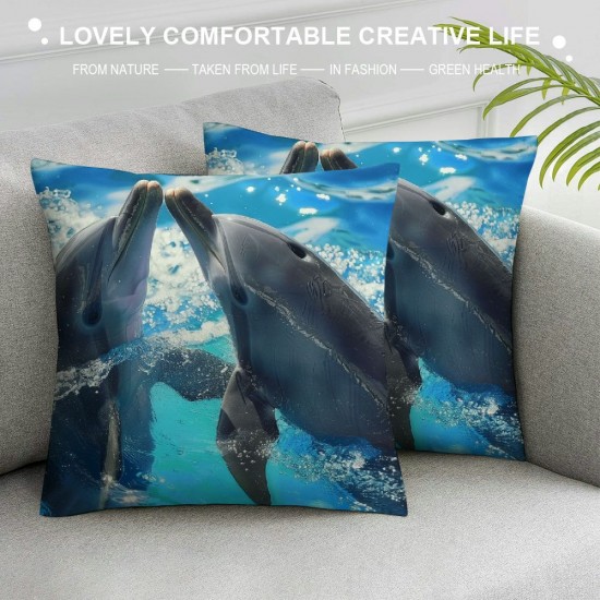 PHYHOO Throw Pillow Covers Cute Playing on Blue Water Design Square Pillowcase for Home Decor Sofa Car Bedroom Pillow case