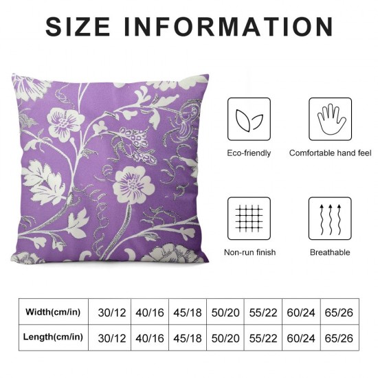 Throw Pillow Covers Lavender Purple Color Design White Floral Elegant Flowers Pattern Square Pillowcase for Home Decor Sofa Car Bedroom Pillow case