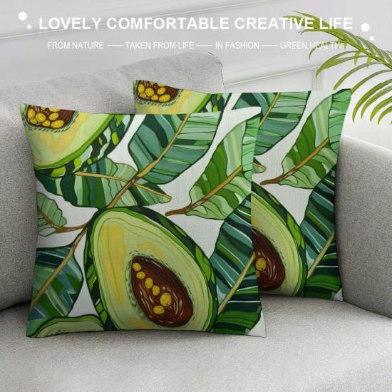 Throw Pillow Covers Green Avocados Square Pillowcases for Home Decor Sofa Car Bedroom Palm Leaves Seamless Pattern Art Painting Pillow case