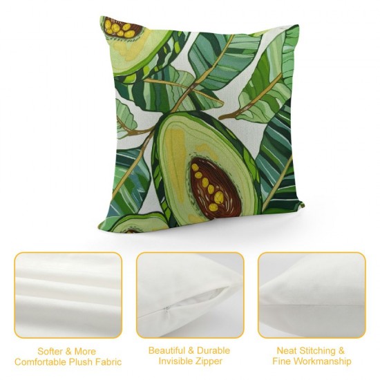 Throw Pillow Covers Green Avocados Square Pillowcases for Home Decor Sofa Car Bedroom Palm Leaves Seamless Pattern Art Painting Pillow case