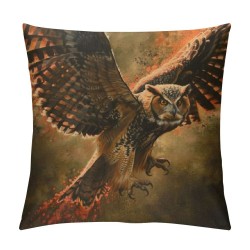 PHYHOO Throw Pillow Covers Handsome Flying Owl Square Pillowcases for Home Decor Sofa Car Bedroom Abstract Fire Clouds Background Animal Art Design Pillow Cases