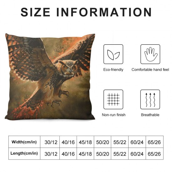 PHYHOO Throw Pillow Covers Handsome Flying Owl Square Pillowcases for Home Decor Sofa Car Bedroom Abstract Fire Clouds Background Animal Art Design Pillow Cases