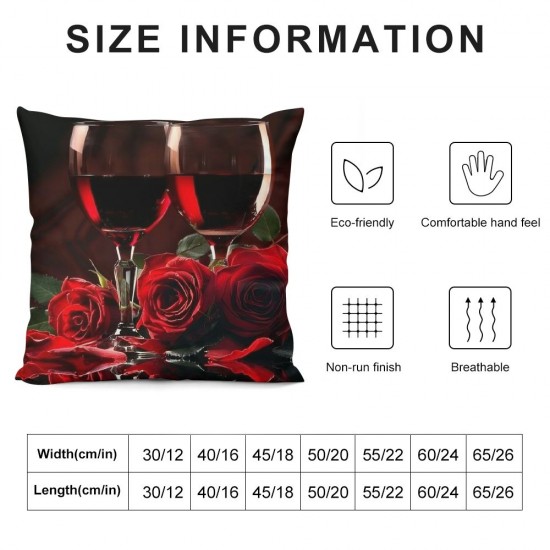 Throw Pillow Covers Red Wine Glass with Red Rose Black Design Square Pillowcase for Home Decor Sofa Car Bedroom Pillow case