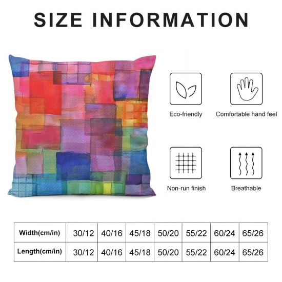 PHYHOO Throw Pillow Covers Colorful Square Square Pillowcases for Home Decor Sofa Car Bedroom Watercolor Aesthetic Creative Art Painting Pillow case