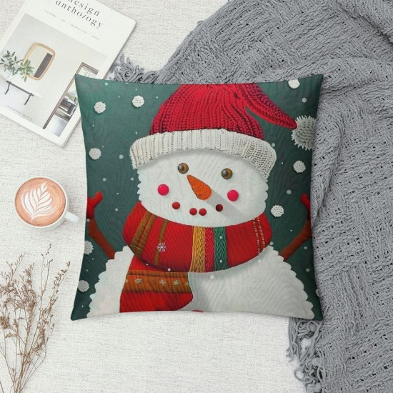 Throw Pillow Covers Christmas Decorations Square Pillowcases for Home Decor Sofa Car Bedroom Cute Snowman in Santa Hat Design Pillow Cases