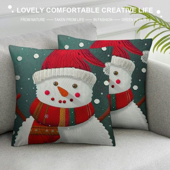 Throw Pillow Covers Christmas Decorations Square Pillowcases for Home Decor Sofa Car Bedroom Cute Snowman in Santa Hat Design Pillow Cases