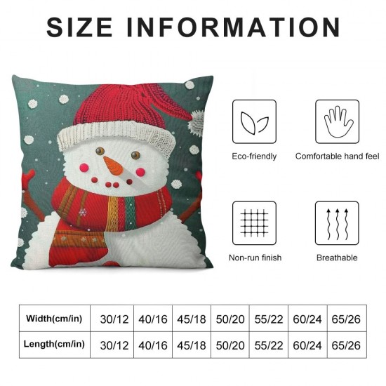 Throw Pillow Covers Christmas Decorations Square Pillowcases for Home Decor Sofa Car Bedroom Cute Snowman in Santa Hat Design Pillow Cases