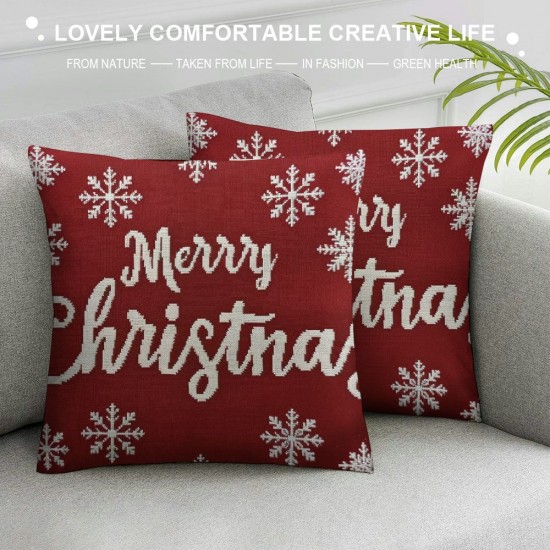 Throw Pillow Covers Merry Christmas Xmas Square Pillowcases for Home Decor Sofa Car Bedroom Snowflakes Elk in Red Pillow Cases