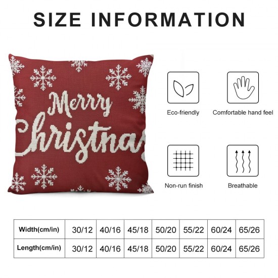 Throw Pillow Covers Merry Christmas Xmas Square Pillowcases for Home Decor Sofa Car Bedroom Snowflakes Elk in Red Pillow Cases