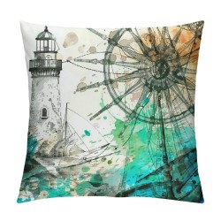 Throw Pillow Covers Nautical Sailboat Compass Ocean Lighthouse Sketch Anchor Seabirds Modern Square Pillowcase for Home Decor Sofa Car Bedroom Pillow case