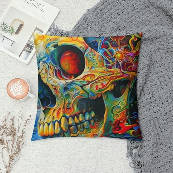 PHYHOO Throw Pillow Covers Skull Fantasy Square Pillowcases for Home Decor Sofa Car Bedroom Pillow Cases