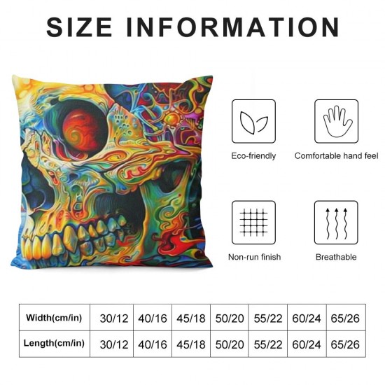 PHYHOO Throw Pillow Covers Skull Fantasy Square Pillowcases for Home Decor Sofa Car Bedroom Pillow Cases